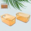 Premium Ribbed Transparent Storage Basket with Gold Handle ? Multipurpose Kitchen & Home Organizer Box (25x14cm / 2 Pc)