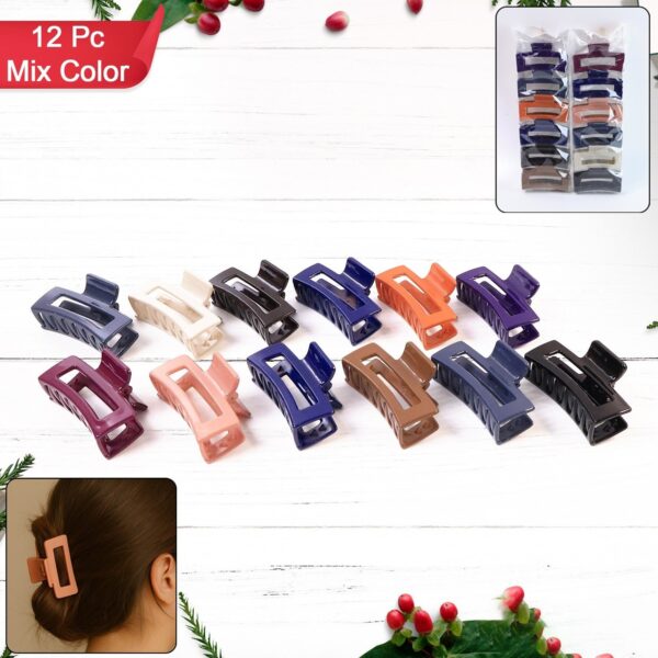 256ed246-a511-4cdf-9828-1e5bb0a2f118.jpg Matte Finish Rectangle Hair Claw Clip for Women and Girls ? Assorted Color Pack ? 12 Pc