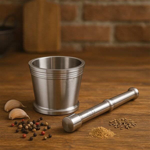 Spice-Crusher-03.jpg Heavy Duty Stainless Steel Mortar and Pestle Set for Kitchen, Khalbatta Set (2 Pc Set)