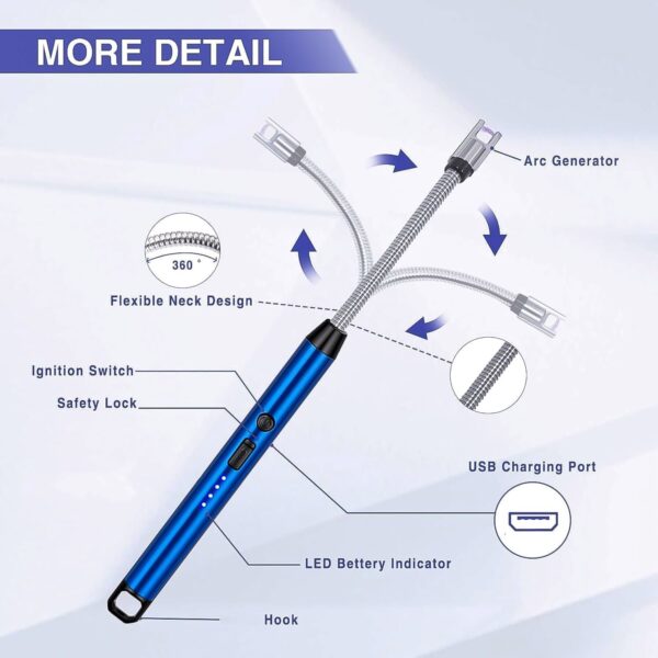 lighter-02_eeea5bfb-ef6b-4725-a7e9-1d5c87986957.jpg Metal Rechargeable Electric Arc Lighter with Flexible Neck (1 Pc)