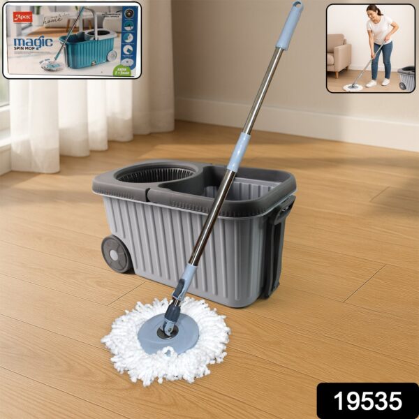 sku_25dade36-33d5-44d0-a95e-1d3ac5632cc1.jpg Apex Magic Spin Mop Cleaning Set with Dual Chamber Bucket & Wheels